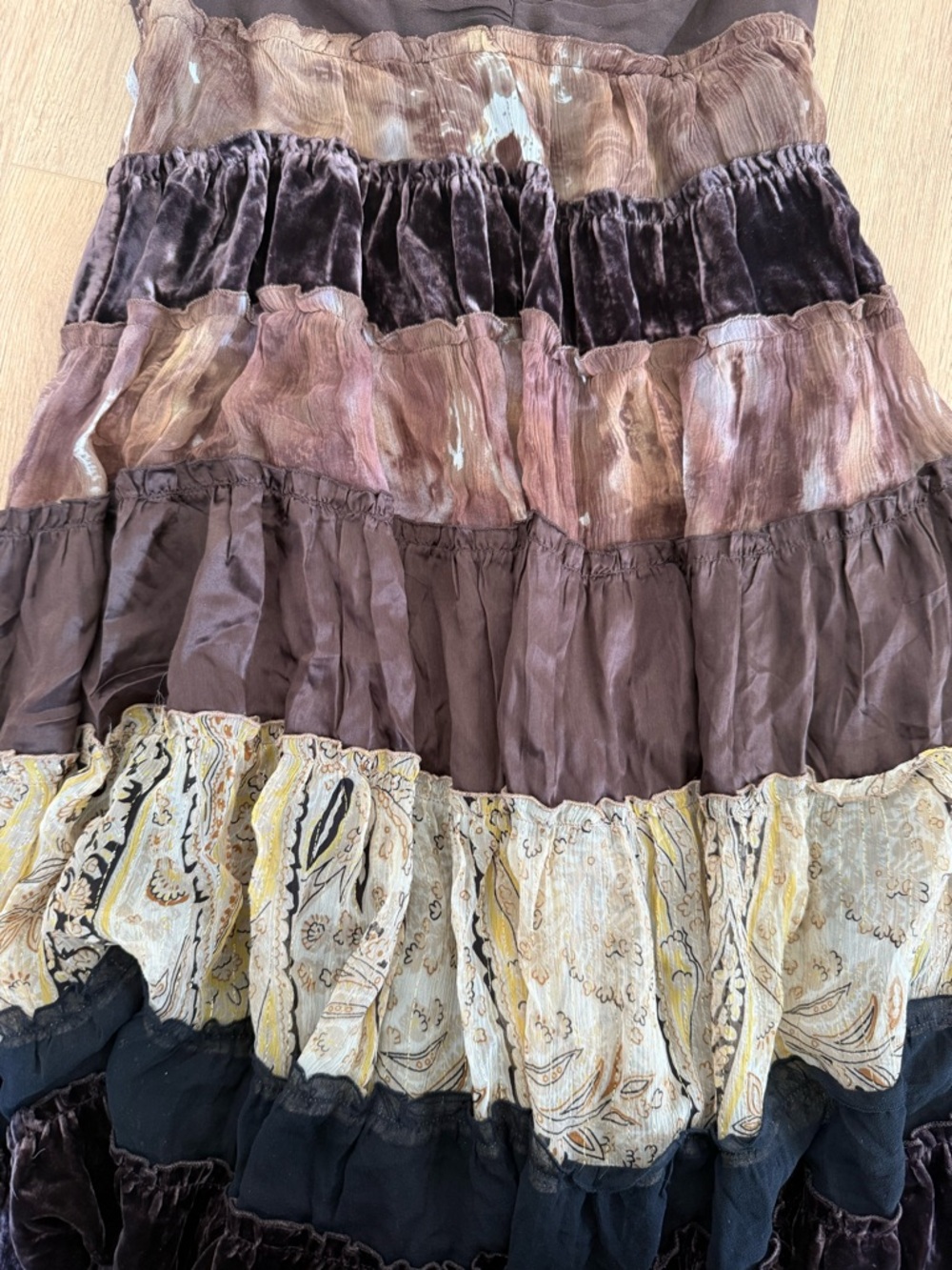 Vintage BCBG Max Adria Boho Tiered Spaghetti Strap Dress in Brown & Cream - Picture 2 of 3